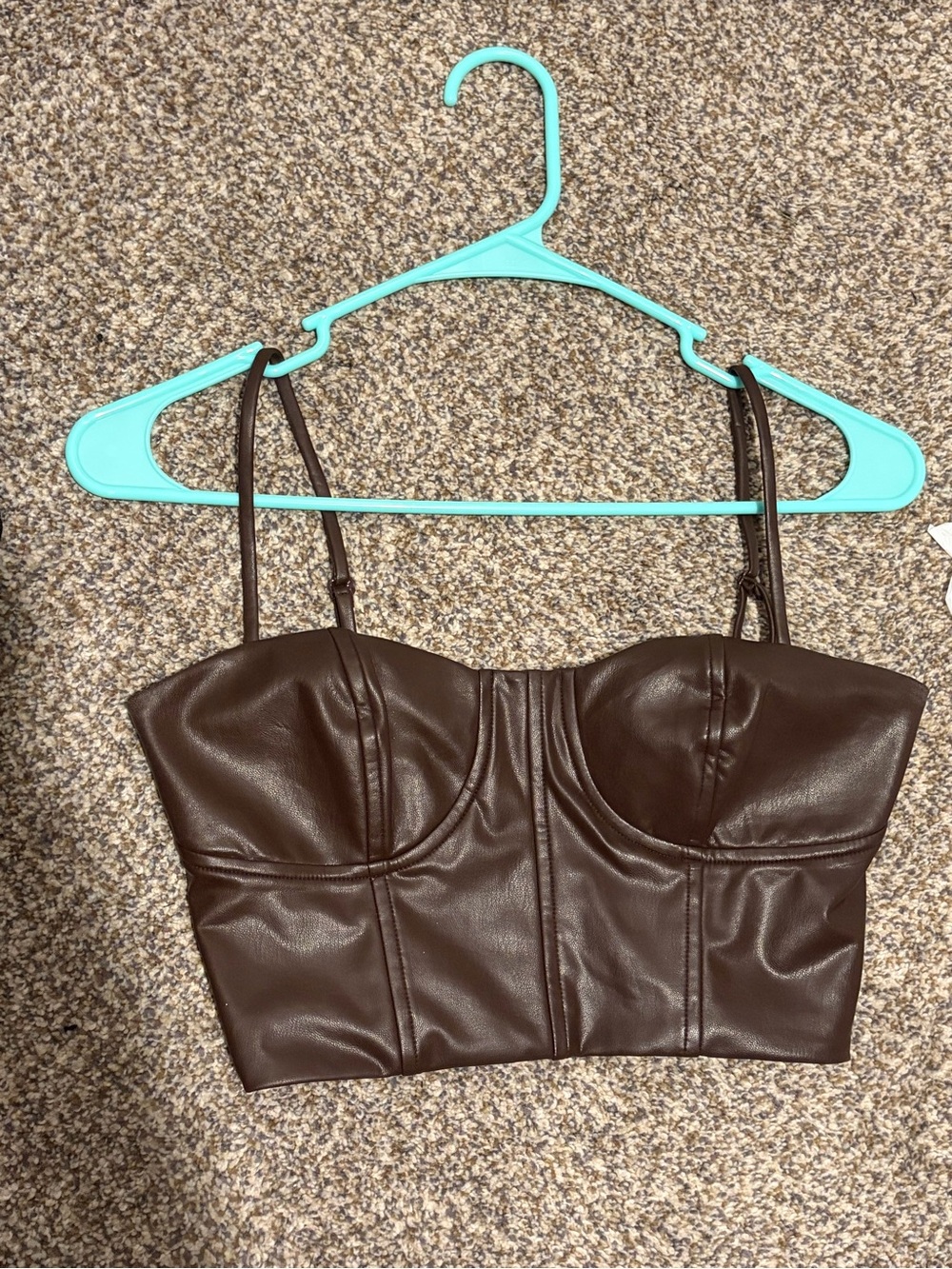 Express Chocolate Brown Faux Leather Bustier Crop Top